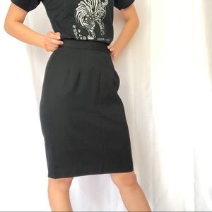 Black Wool Midi Pencil Skirt
